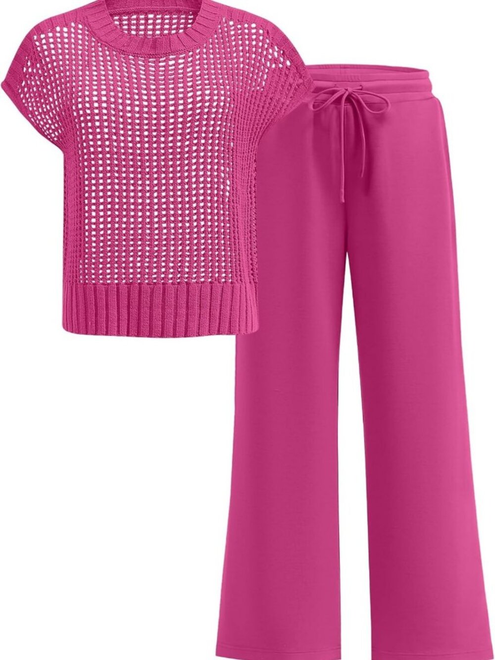 Chic Women’s Two-Piece Crochet Lounge Set | Stylish Matching Travel Outfit